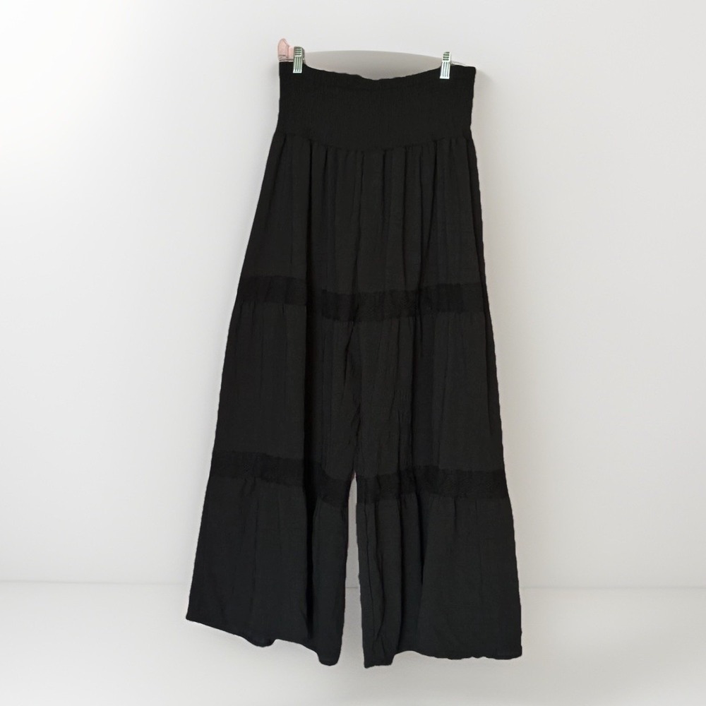 Black Palazzo Pants Wide Leg Flowy Boho Cottagecore Coastal Grandmacore Lounge